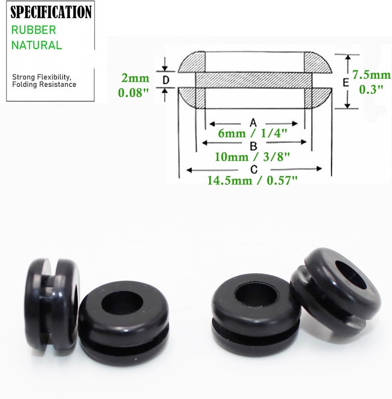 EASYEAH Store Rubber Grommets for Wiring 3/8 in Panel Hole, 1/4 in ID Firewall Grommet Automotive, Eyelet Ring Gasket Hole Grommets for Metal Electric Box, Wires Cables Hoses Protection, 70 Pcs, 6x10 mm - Image 2